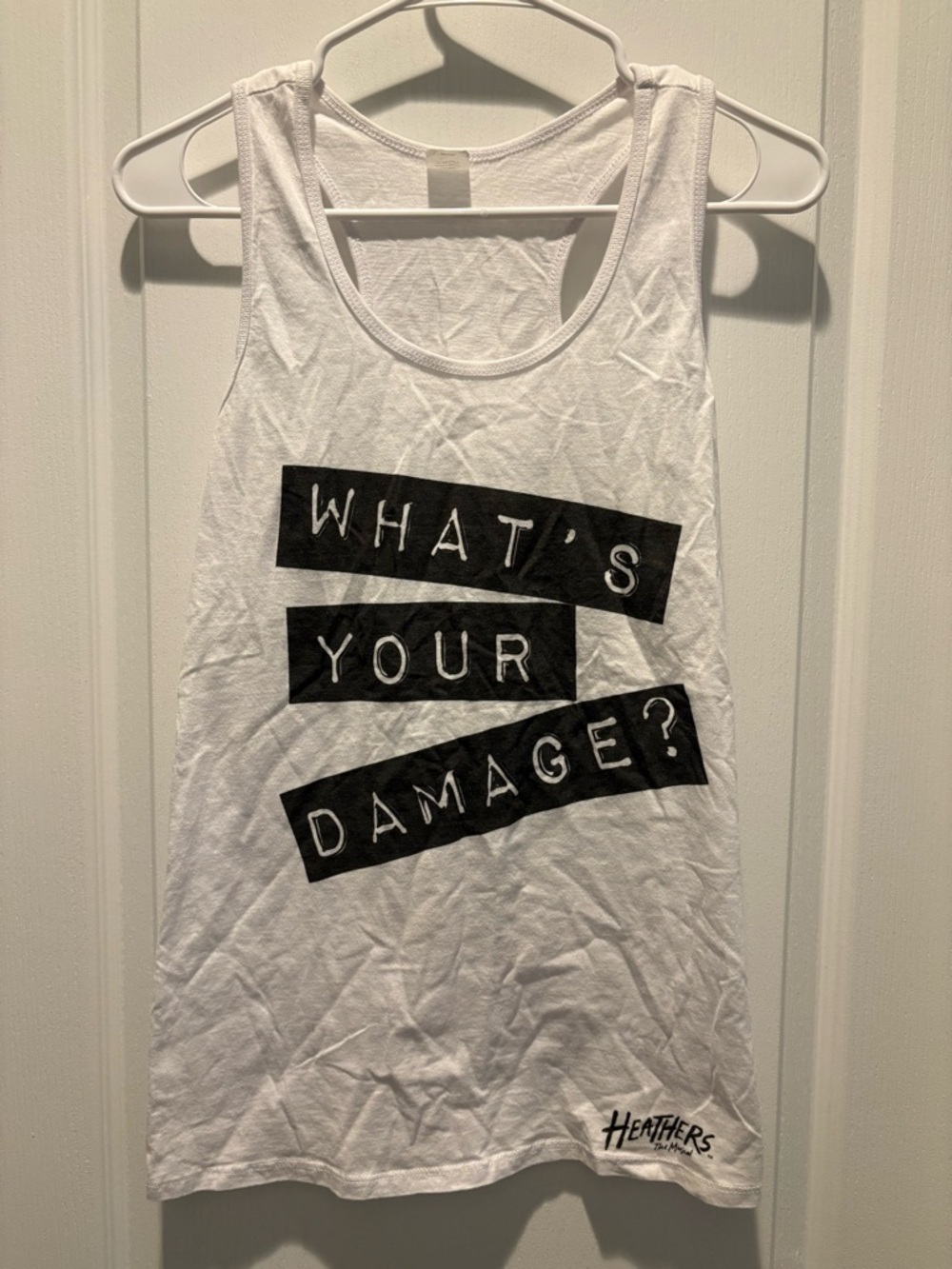 Vintage White Graphic Tank Top "What's Your Damage?"